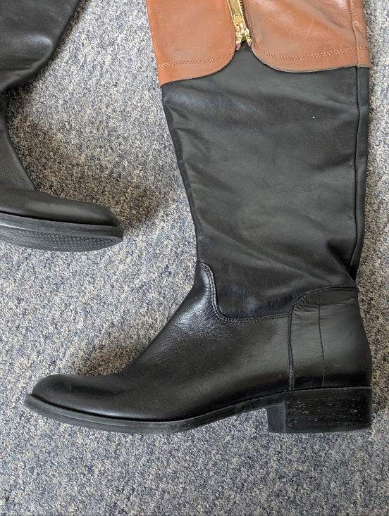 Tommy Hilfiger Black Tan Leather Riding Boots Size 6 Zipper - Picture 10 of 16